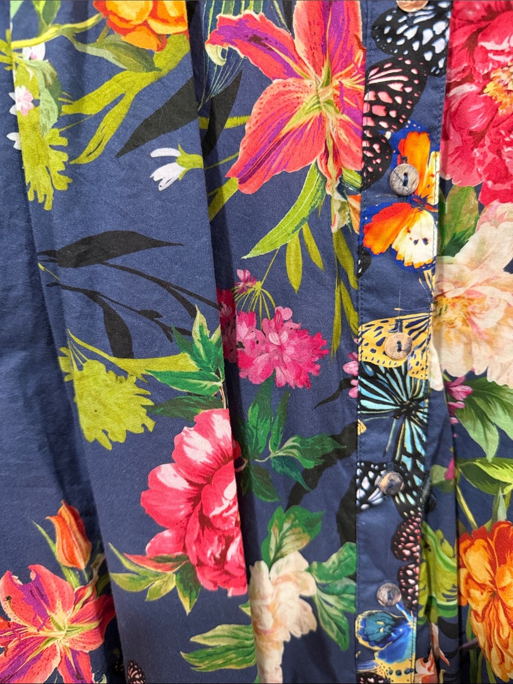 Johnny Was Navy Floral Button-Front Blouse with Butterfly Print - Picture 5 of 7